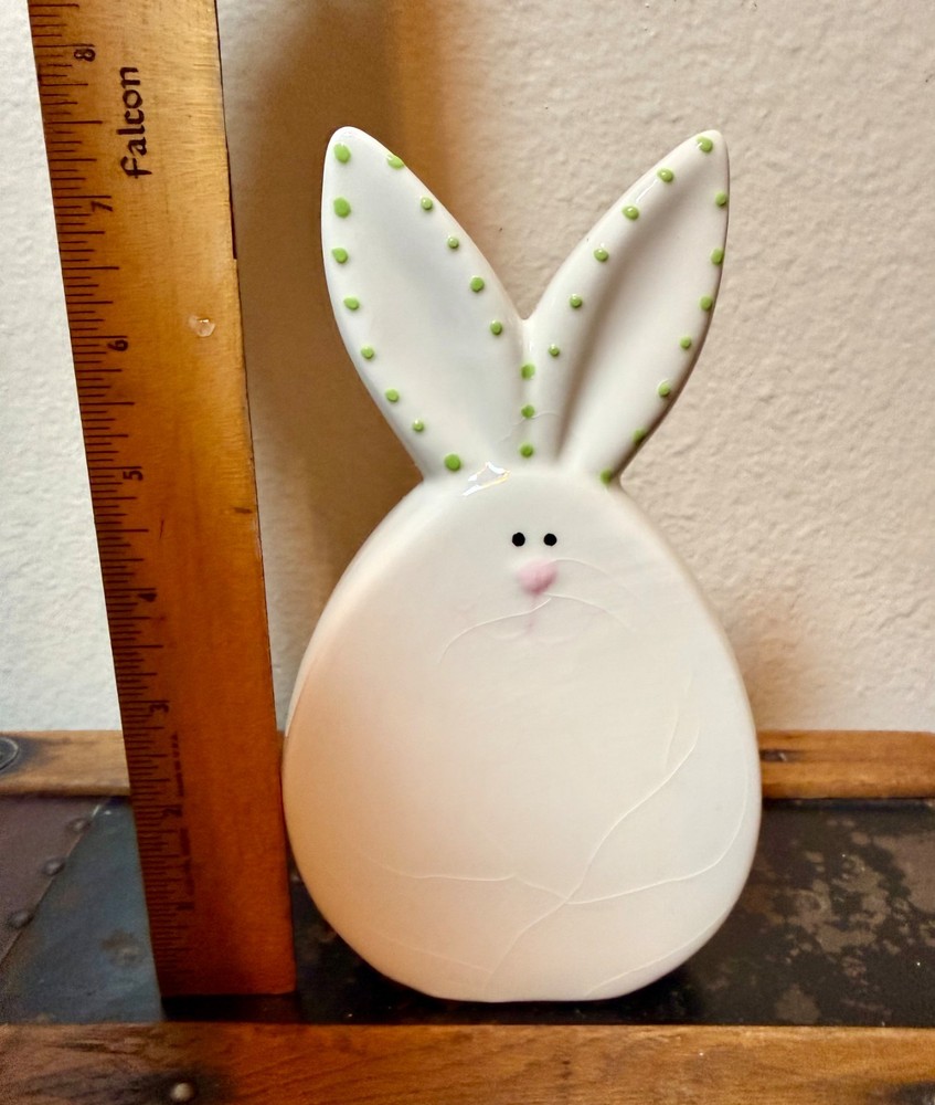 Vintage Ceramic Easter Bunny Rabbit Spring Decor Polka Dot Ears