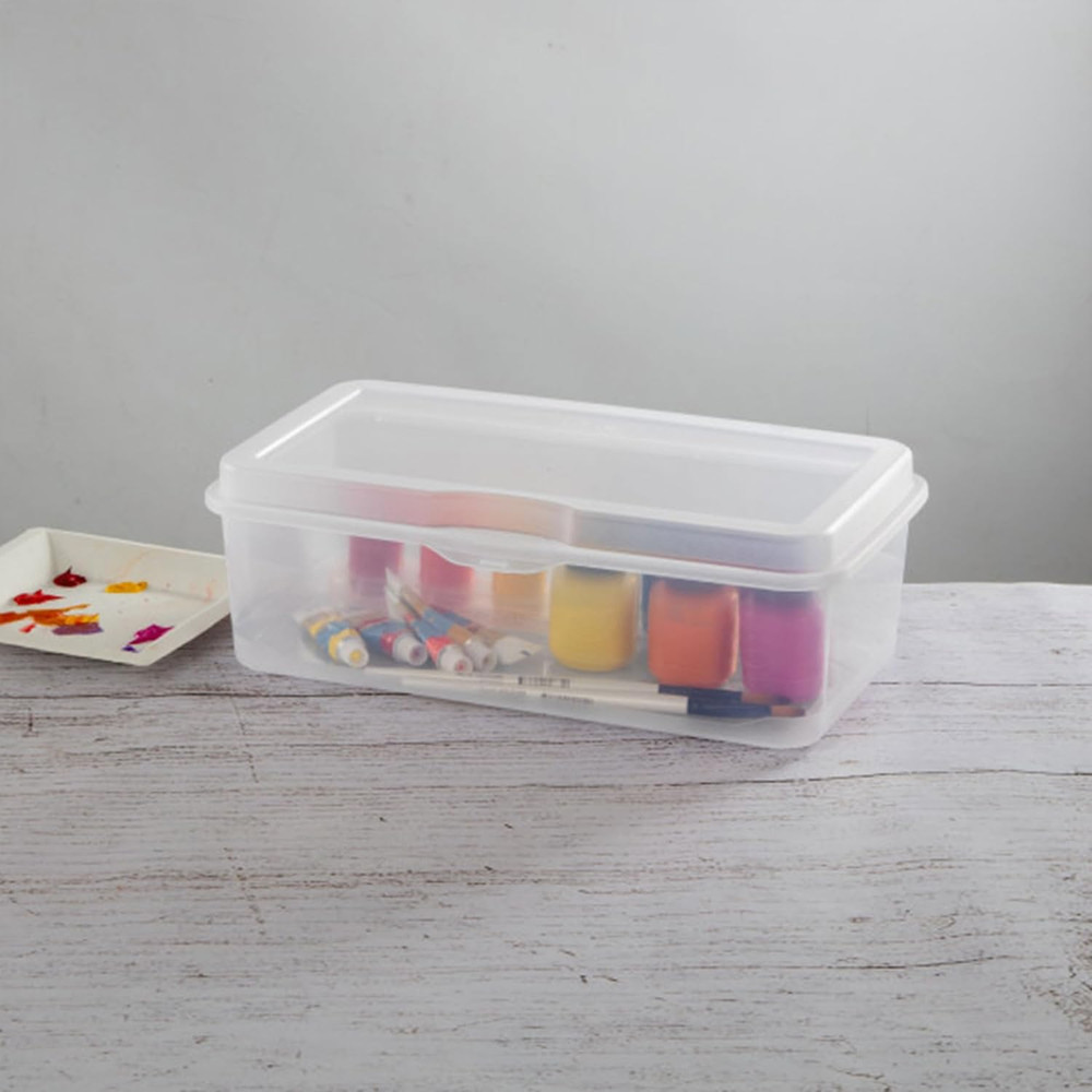 Sterilite 6-Pack Rectangular Large Fliptop, Clear Plastic Storage Box with Hinge