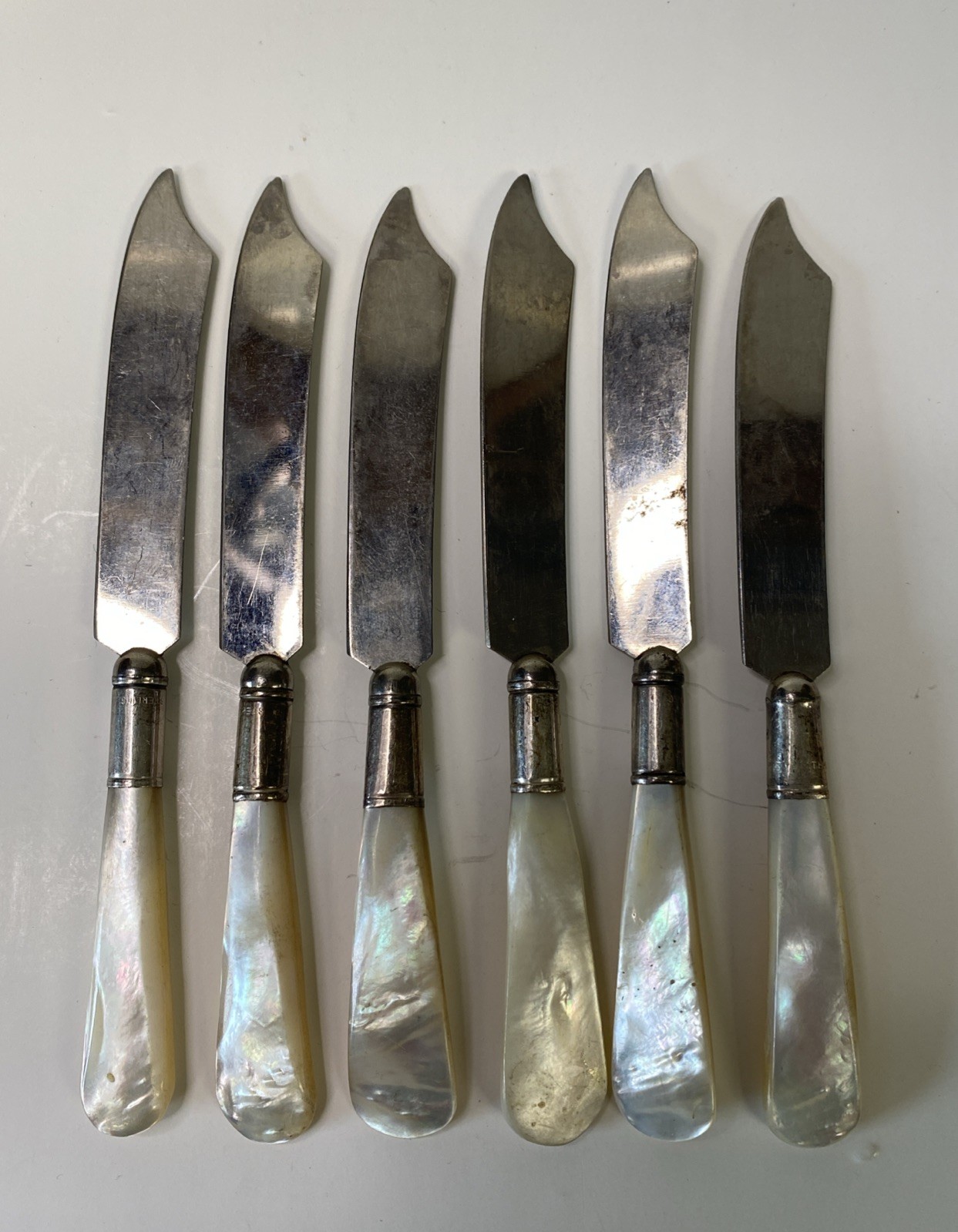 Vintage Sterling Silver Pearl Handle Knives Set of 6