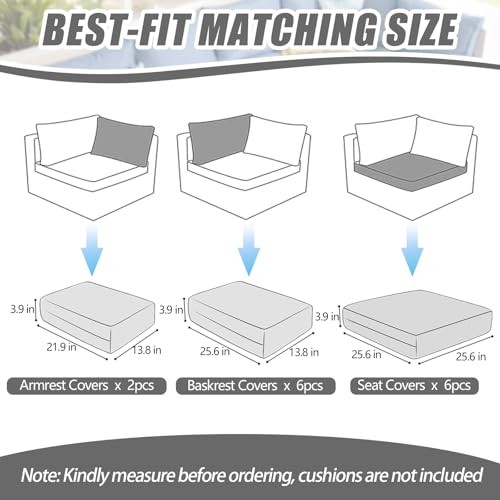 14 Pcs Patio Cushion Covers Replacement Outdoor Couch Cushions Covers Brown