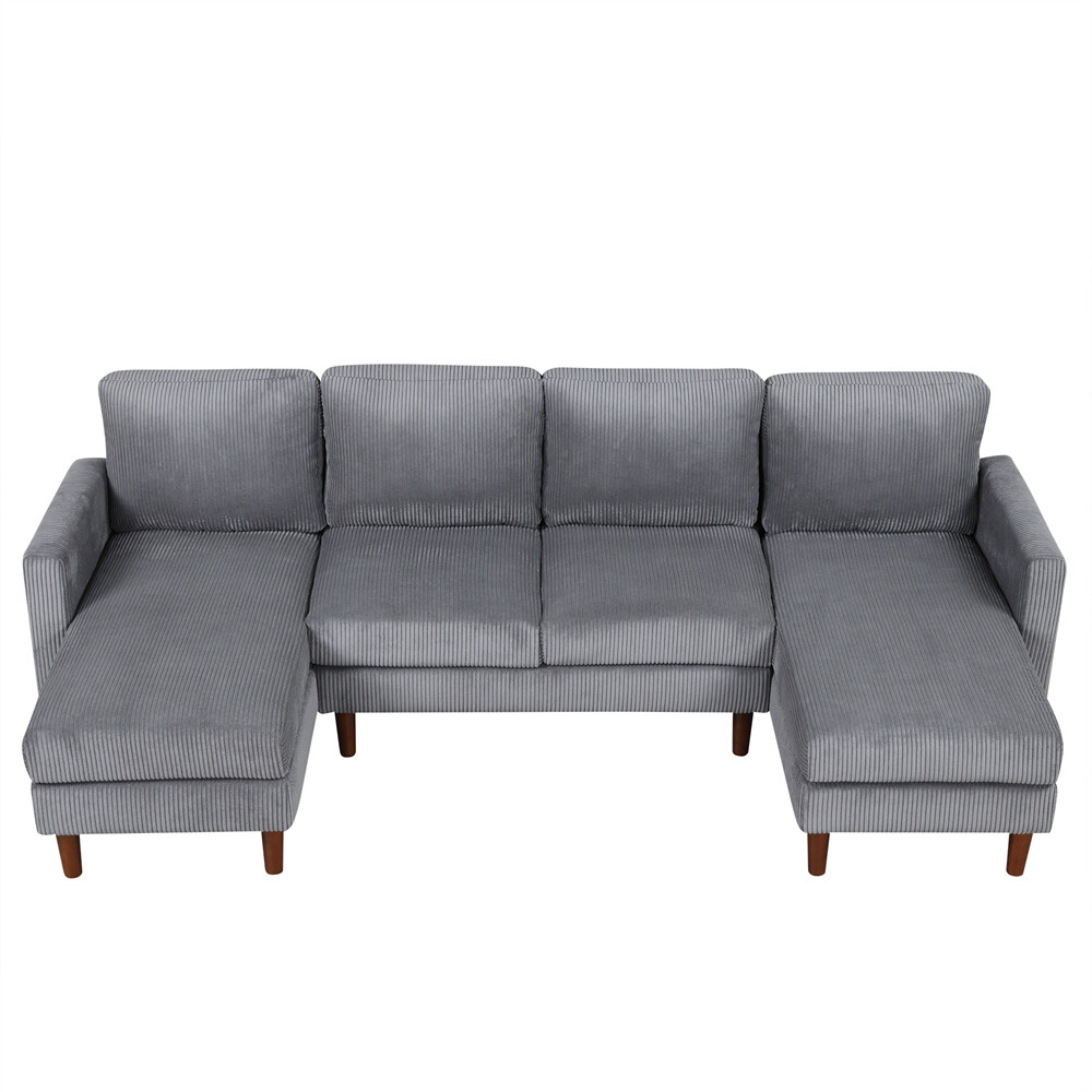 103'' U-shaped Sponge-filled Cushion Combination Sofa with Solid Wood Legs