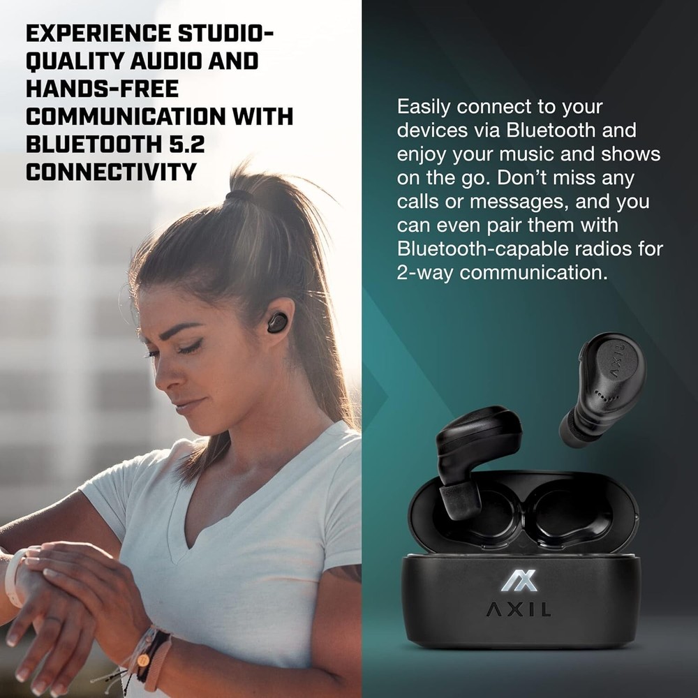 AXIL XCOR PRO Wireless Tactical Earbuds w/ Touch Controls & Bluetooth, Black