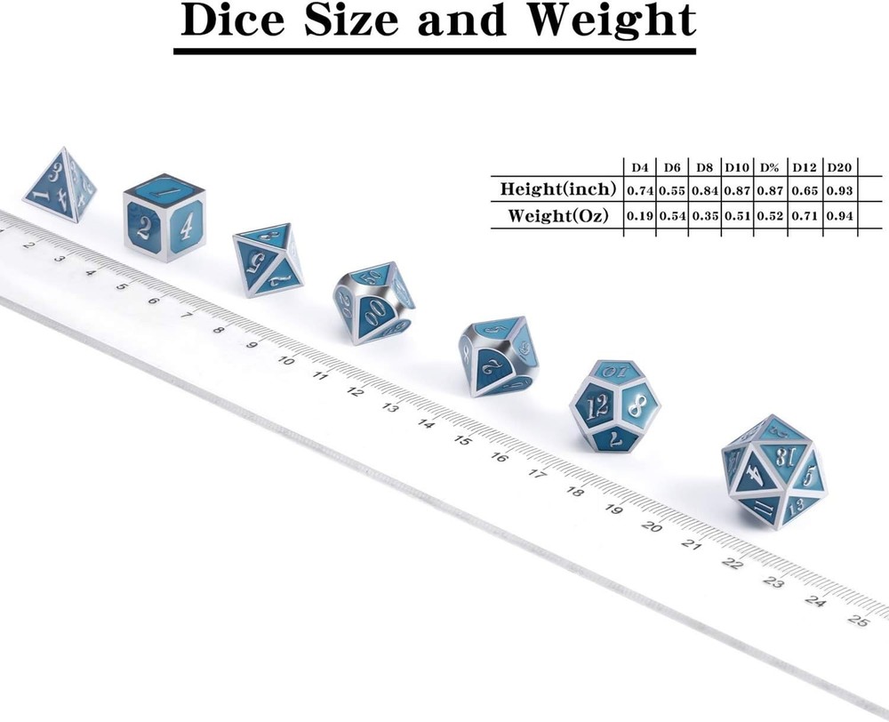 D&D Metal Dice Set with Glowing Effect
