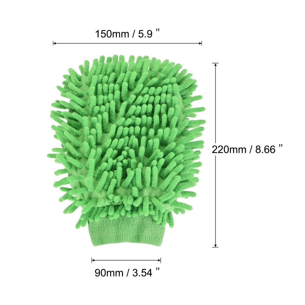 2Pcs Microfiber Chenille Dusting Wash Mitten Set for Cleaning, Green