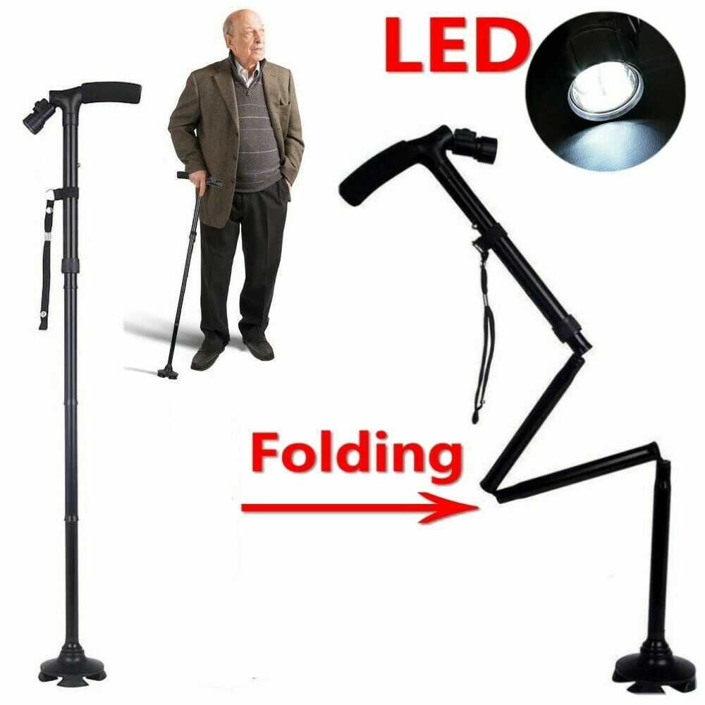 Retractable Non-Slip Walking Stick LED Light Extendable Adjustable Walking Cane