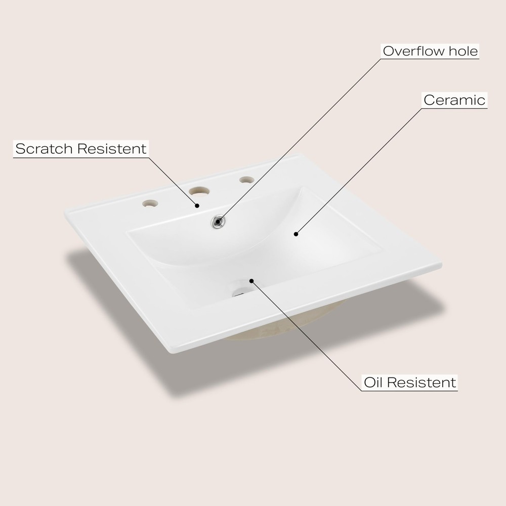 20 Inch White Ceramic Rectangular Sink Basin For Bathroom Vanity Classic Style