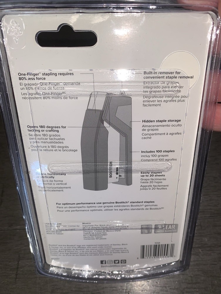 B2 Bostitch Injoy Spring-Powered Compact Stapler, 20-Sheet Capacity Red Standard