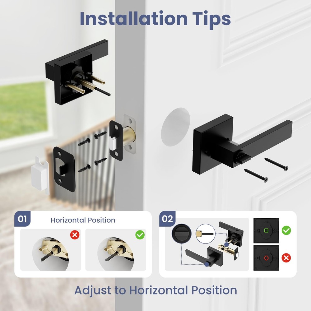 Estmoon 5 Pack Matte Black Door Handles Interior Door Knobs, Keyless Privacy ...