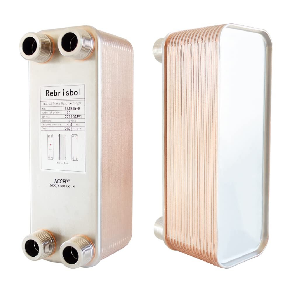 Brazed Plate Heat Exchanger 3x8 20 Plates Water To Water Heat Exchanger, Copper/