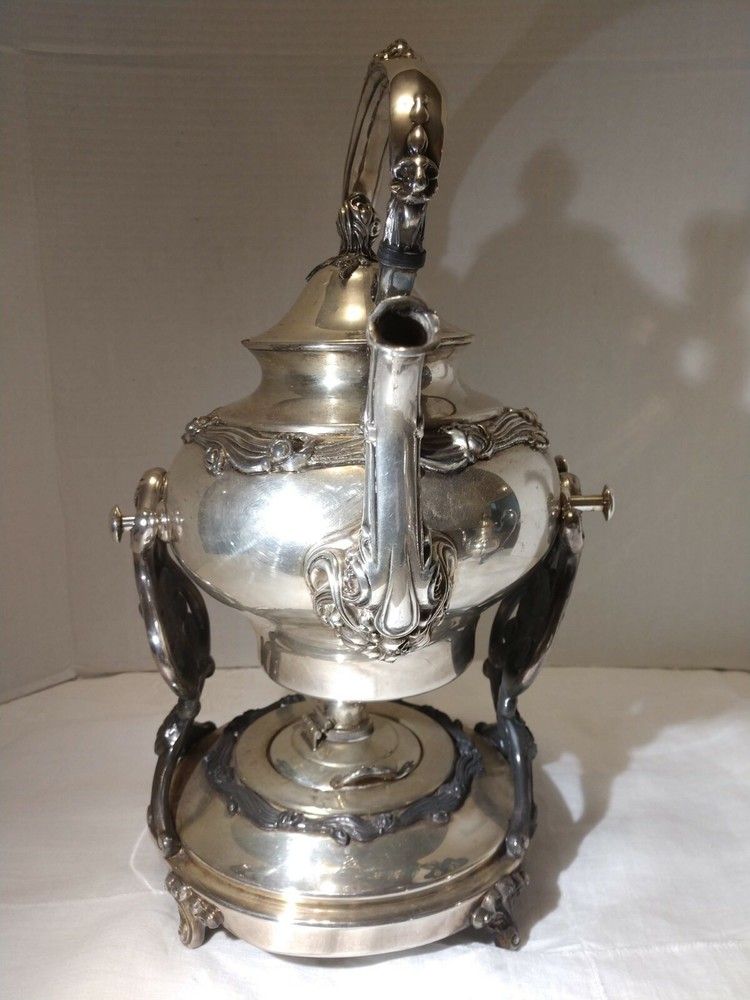 VTG Sheridan Silver Platted Tilt Tea Coffee Pot Stand Warmer Burner 3 pcs