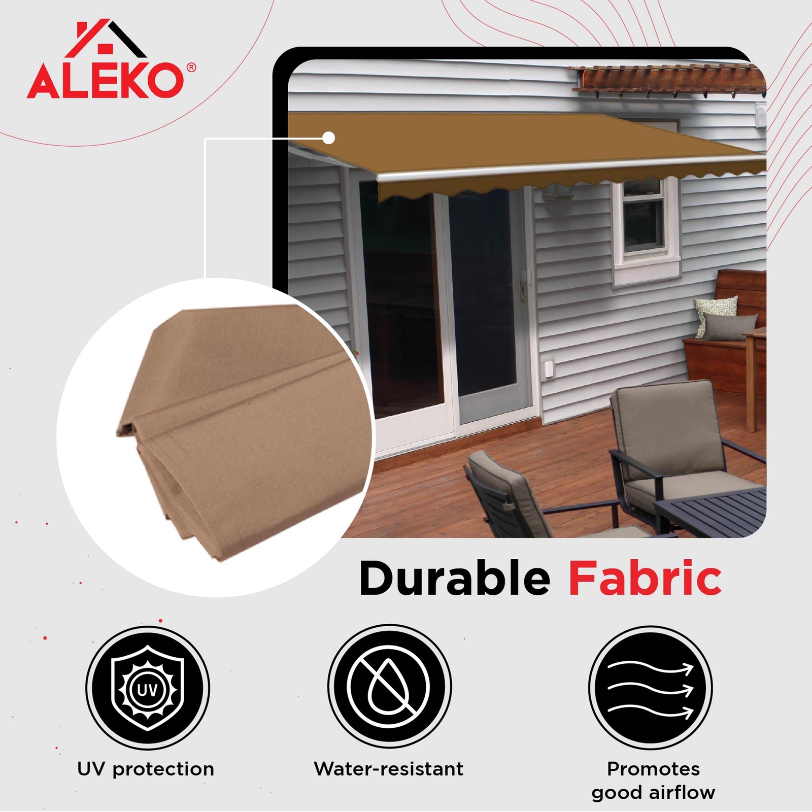 ALEKO 12x10 Ft Retractable Awning Fabric Replacement, Sand