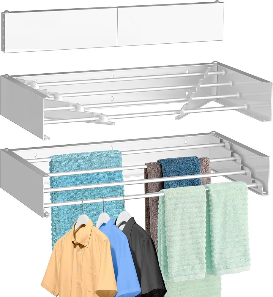 Laundry Drying Rack, Wall Mounted, Collapsible Clothes Drying Rack 31.5in Flush