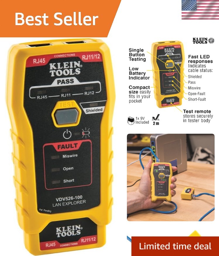Portable 100 Network LAN Cable Tester with Battery Power & LED Status Indicators