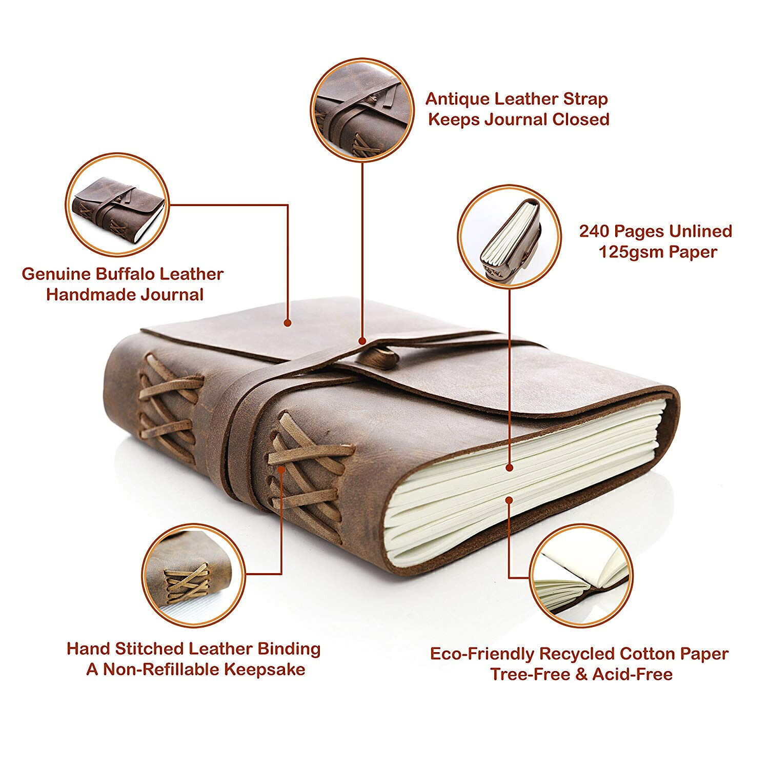 Leather Bound Journal for Men Women with Buckle Closure Handmade