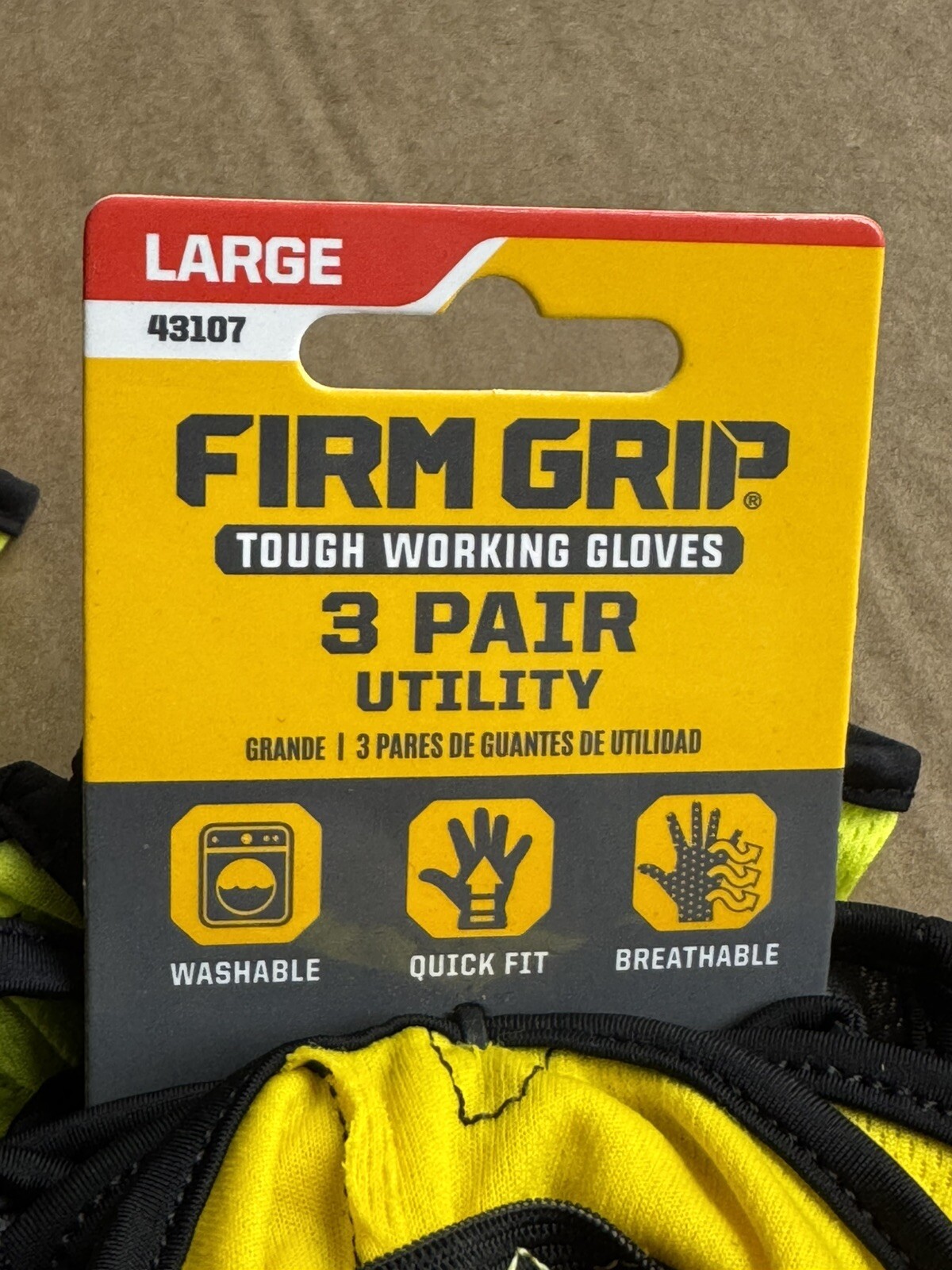 Lot Of 6 Pairs Firm Grip Utility Tough Work Gloves 2 Packs of 3 - Sz L - NEW!!!