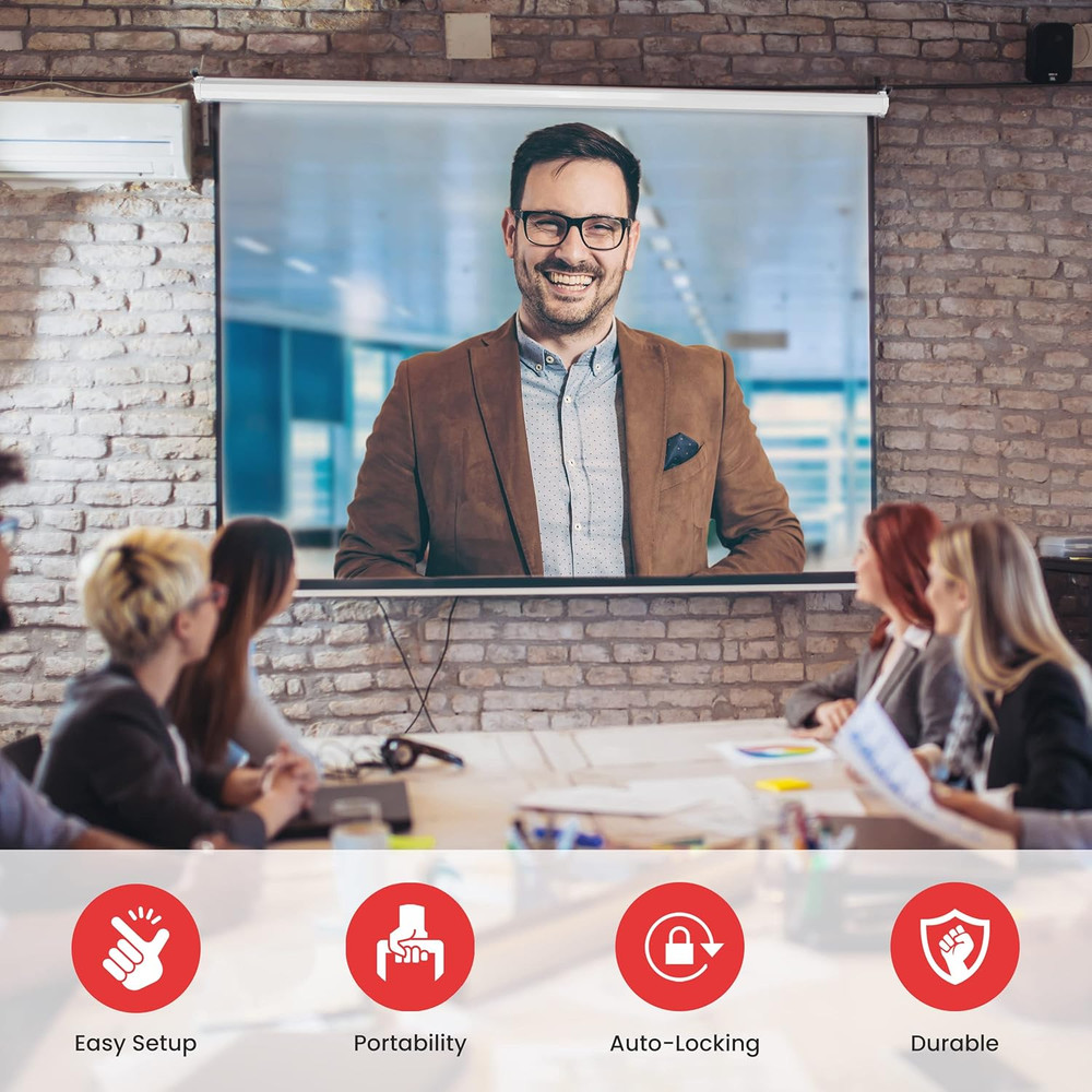 84-Inch Pull down Projector Screen – Manual Roll-Down Matte White Viewing Surfac