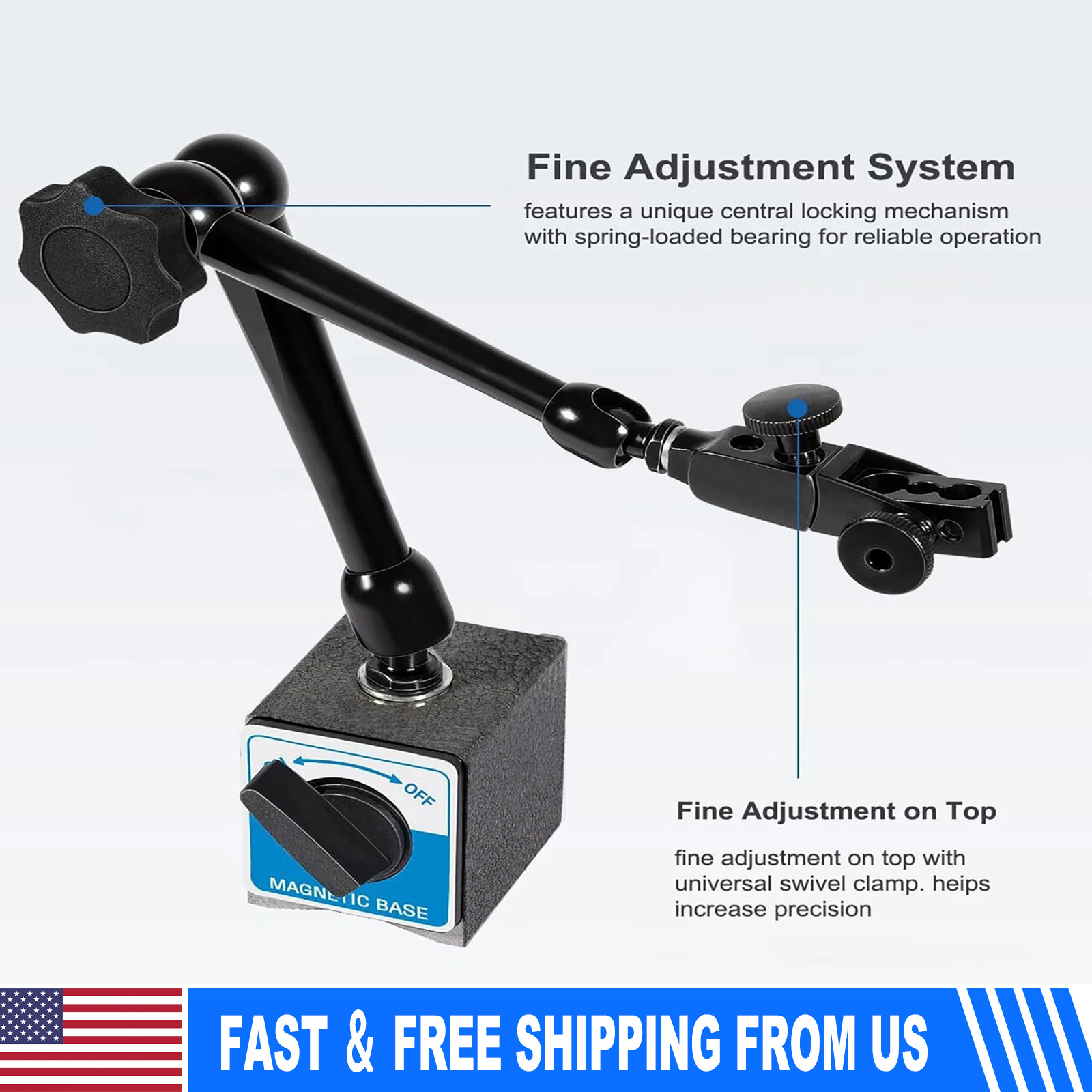 DG61003 H-295 Noga Dial Test Indicator Holder with 176 Lbs Magnetic Base