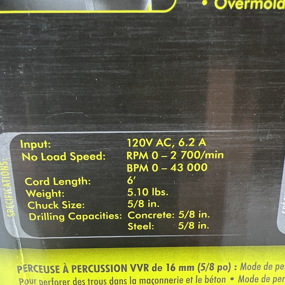Ryobi D620H 6.2 Amp 1/2" Variable Speed Hammer Drill - Powerful & Durable (OB)