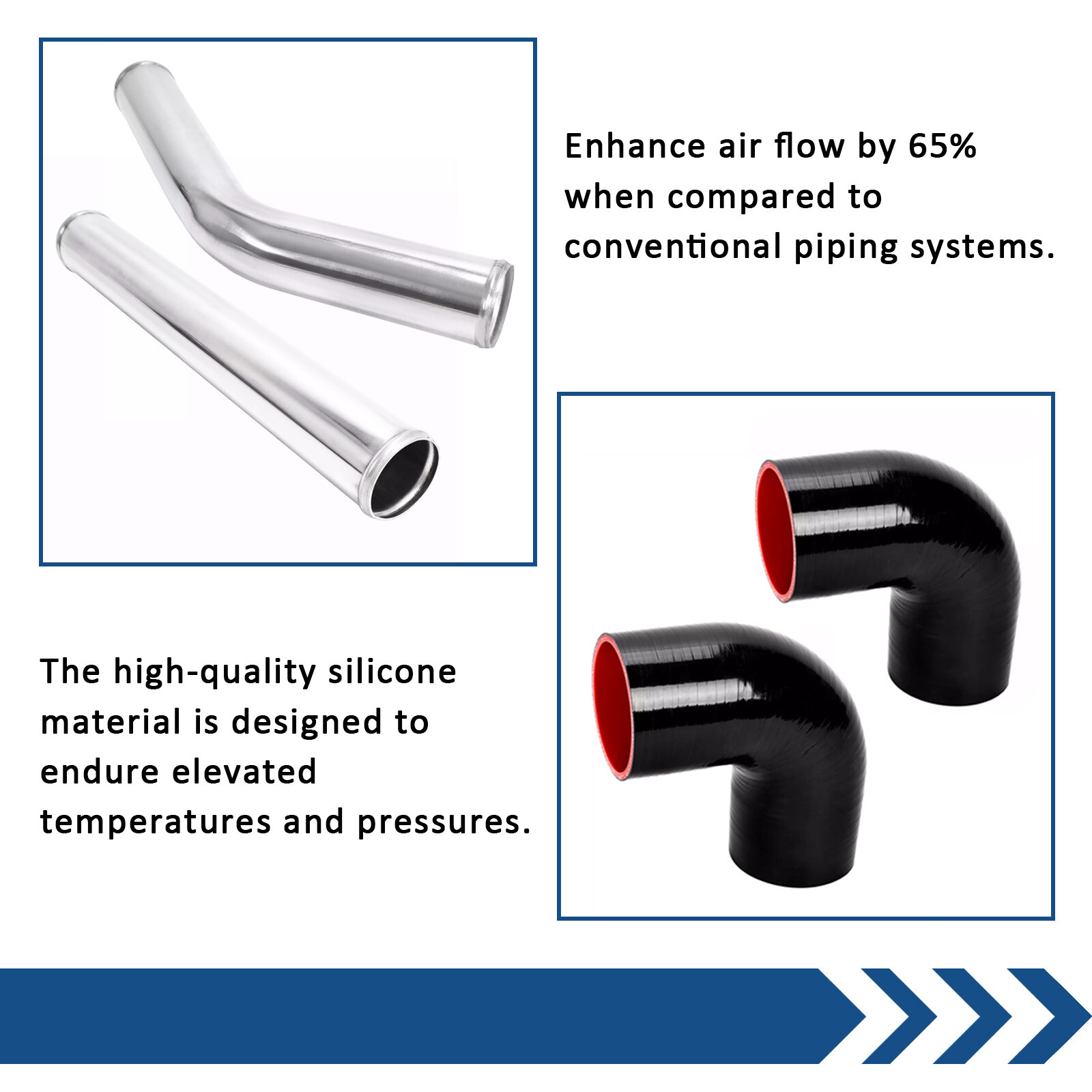 2.5 Inch 64mm Aluminum Universal Intercooler Turbo Piping Pipe Kit+Blk Red Hose