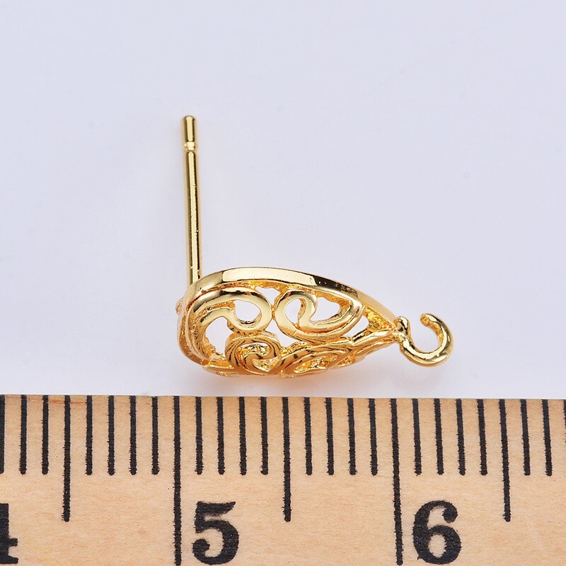 20Pcs Real Gold Plated Brass Ear Post Stud Teardrop Dangle Earring w/Loop 13x7mm