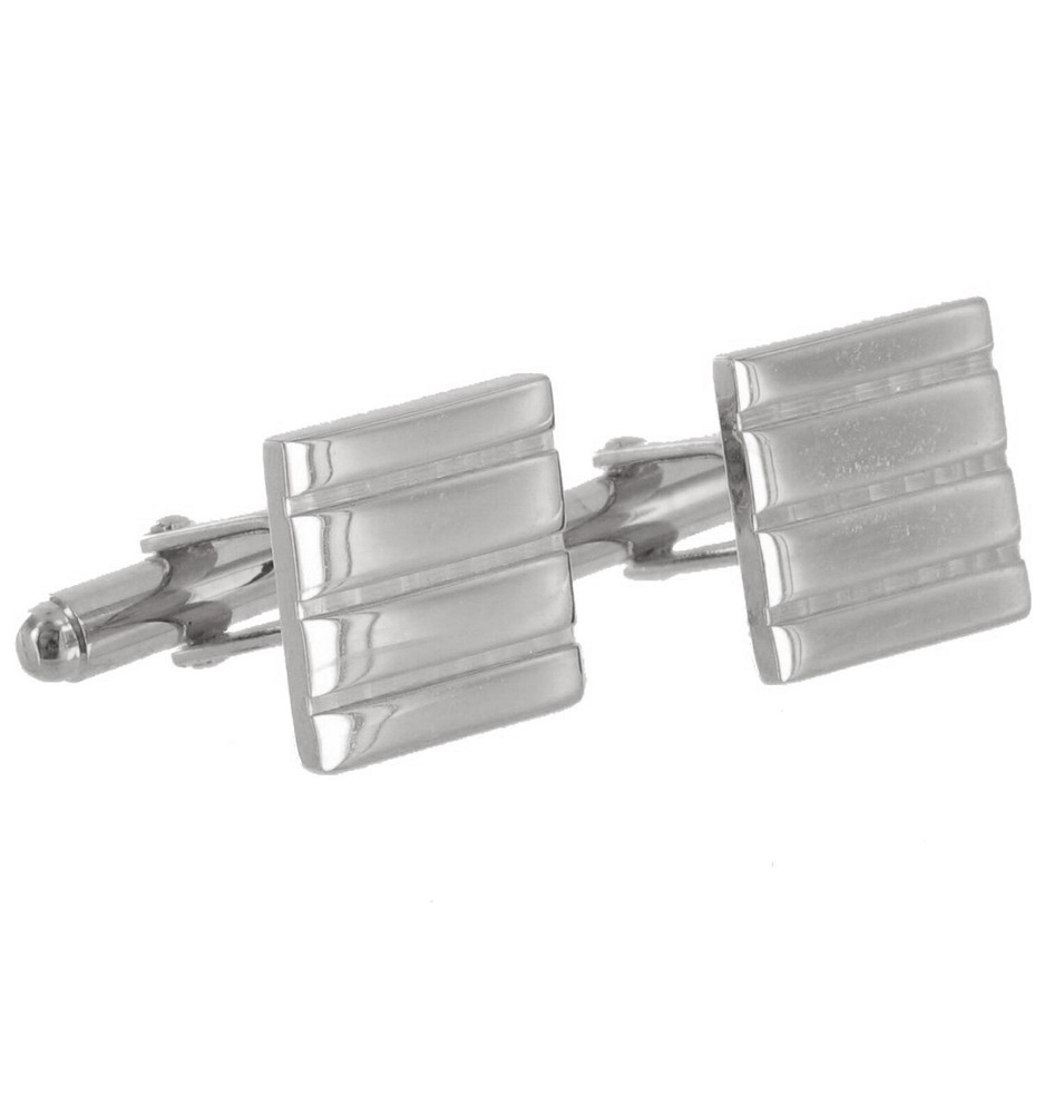 Silver Tone Square Striped Mens Cufflinks Toggle Back 1/2"