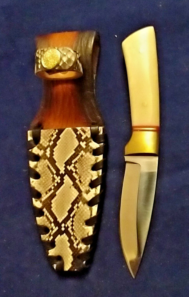 Genuine Python Snakeskin Knife Sheath with Bone Handle Knife