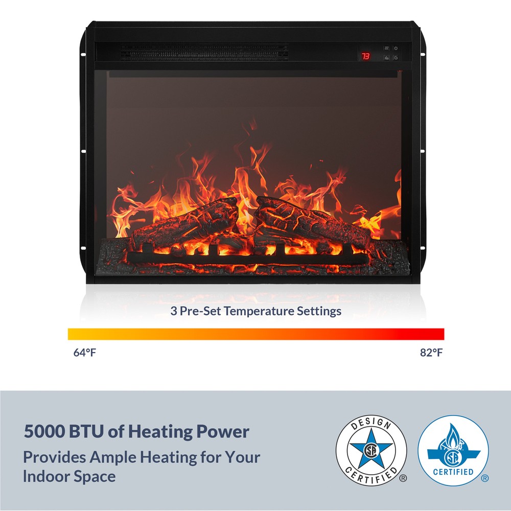 23" Electric Fireplace Insert Indoor Heater w/ Remote Control, Black