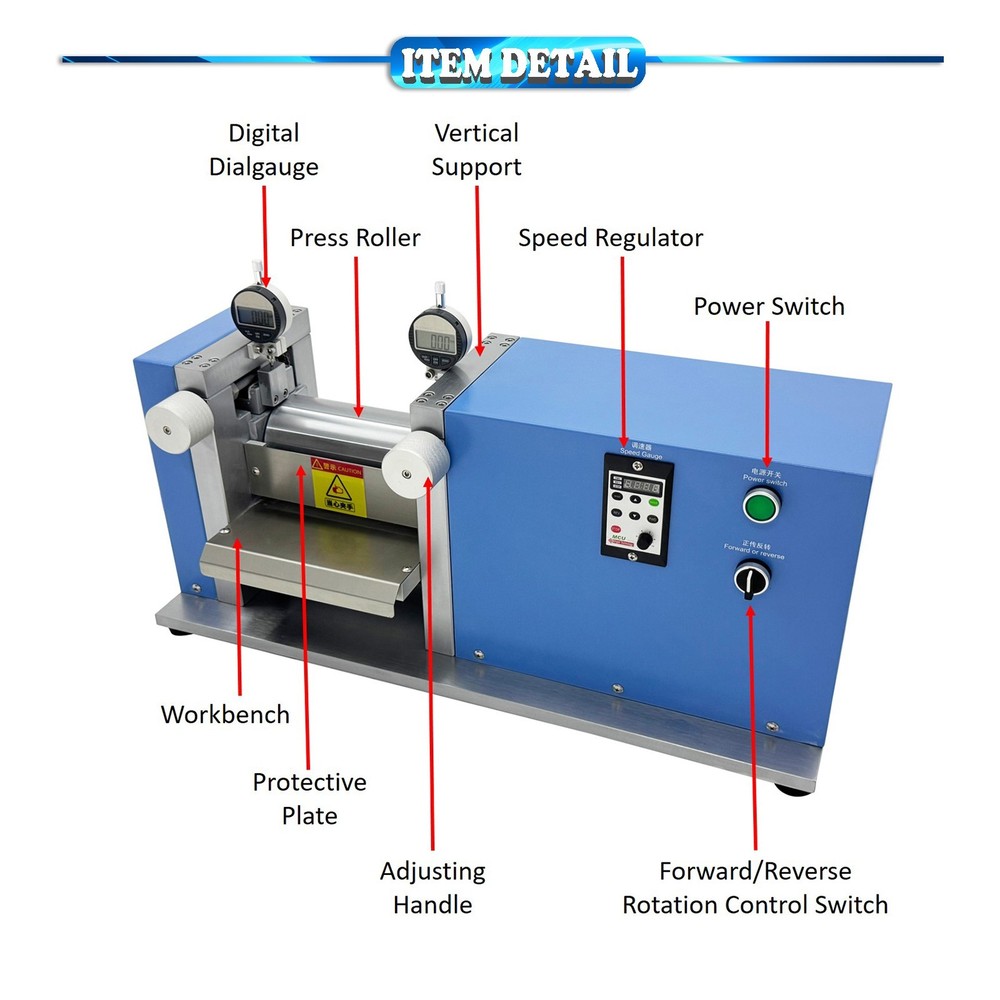 110V Lab Battery Electrode Sheet Roller Presser Φ97MM×200MM Calendering Machine