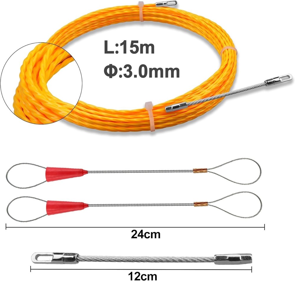 15m Wire Snake - 3.0 mm Electrical Fish Tape for Fast Wire Pulling