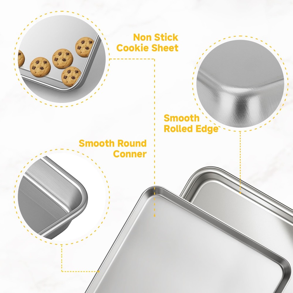 Stainless Steel Baking Sheet Pan Set, 3 Pack Cookie Sheets for Baking, Heavy ...