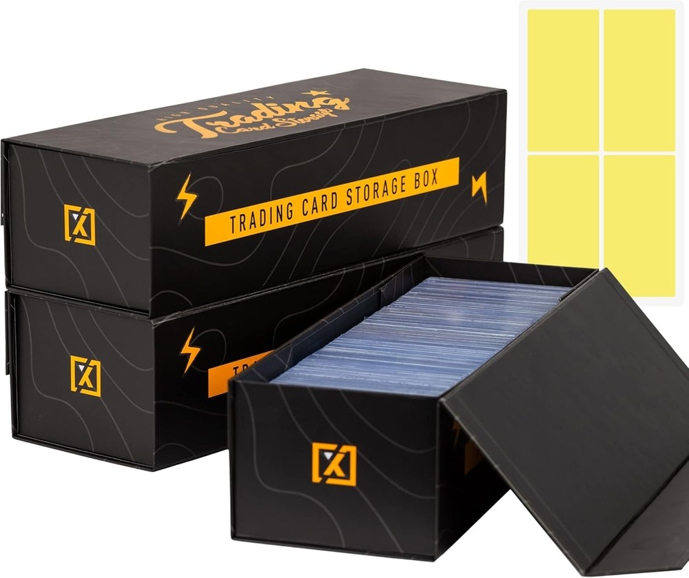 Stackable Trading Card Storage Box - 3 Pack with Magnetic Closure & Labels