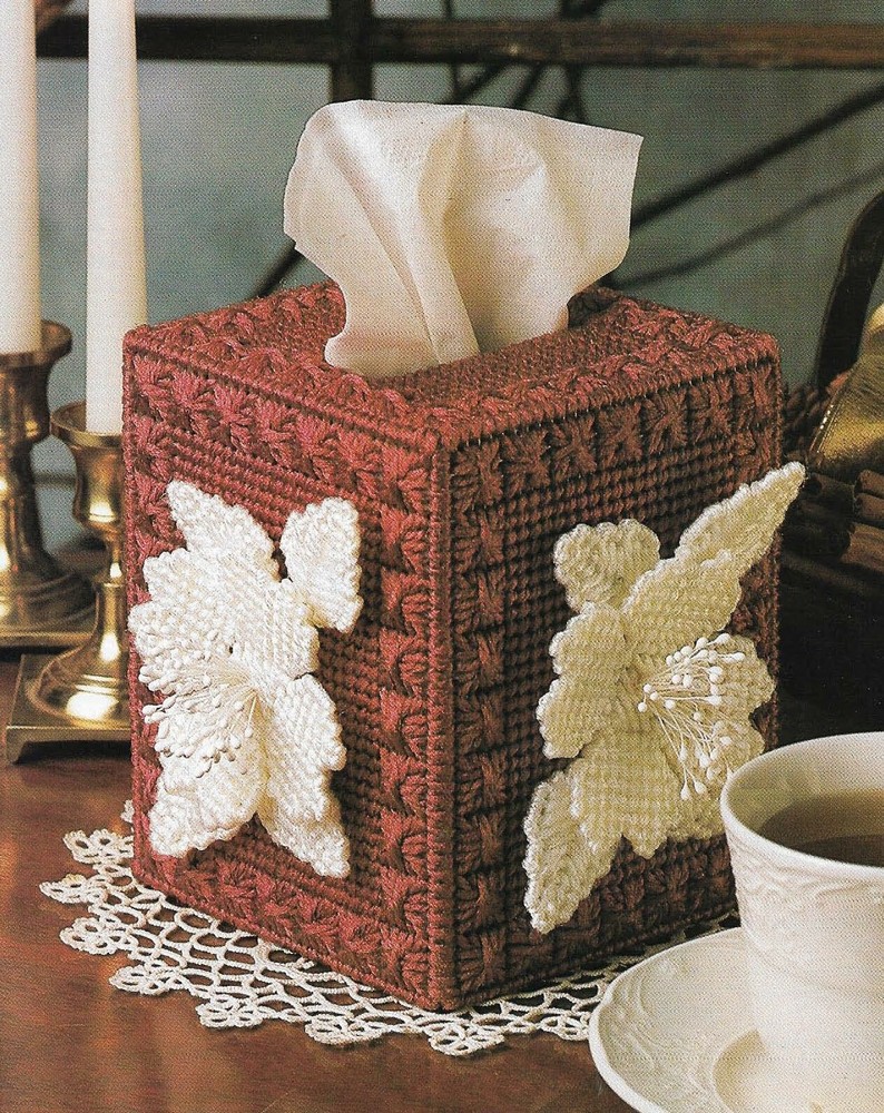 AUTUMN BLOSSOMS TISSUE BOX COVER HOME DECOR PLASTIC CANVAS PATTERN INSTRUCTIONS