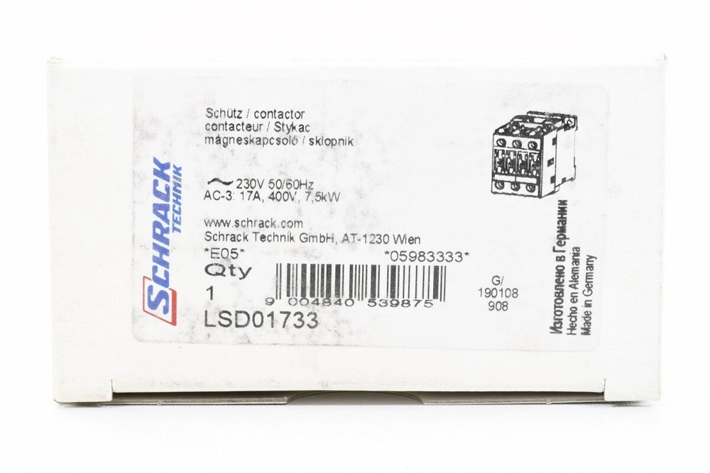 SCHRACK LSD01733, Power contactor, AC230V, E05 - NEW