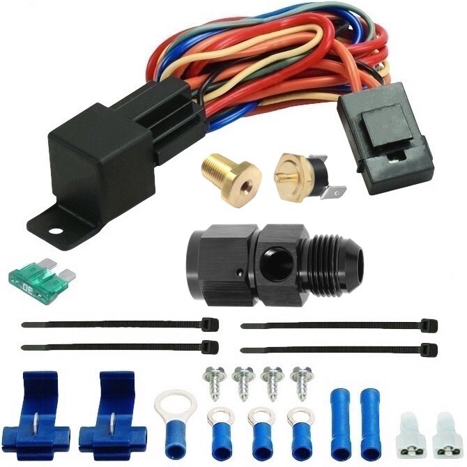 25 ROW TRANS-MISSION OIL COOLER FAN 6AN HOSE ADAPTER 180F THERMOSTAT SWITCH KIT