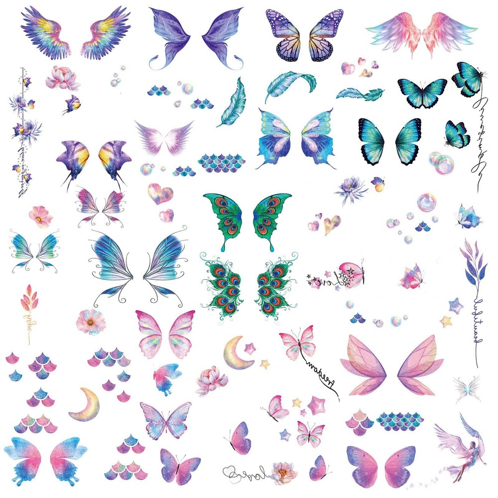 14 Sheets Glitter Butterfly Temporary Tattoos Sticker Small, Type1-Buterrfly