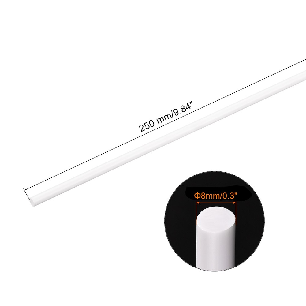 1Pcs ABS Plastic Rods, Diameter 8mm Length 250mm White Stick Solid Bar