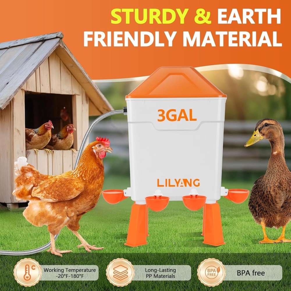 Automatic Chicken Waterer,Float-Controlled Large Watering System with Stainless