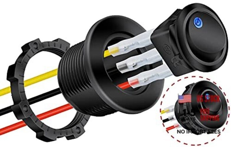 Round Rocker Switch Shell 12V Lighted 3 Blue LED Lighted with Adapter - 1pc