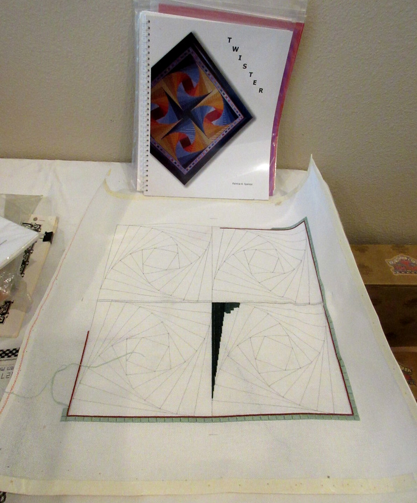 Patricia Spencer TWISTER Needlepoint KIT w/Pattern, Line-Drawn Canvas & Threads