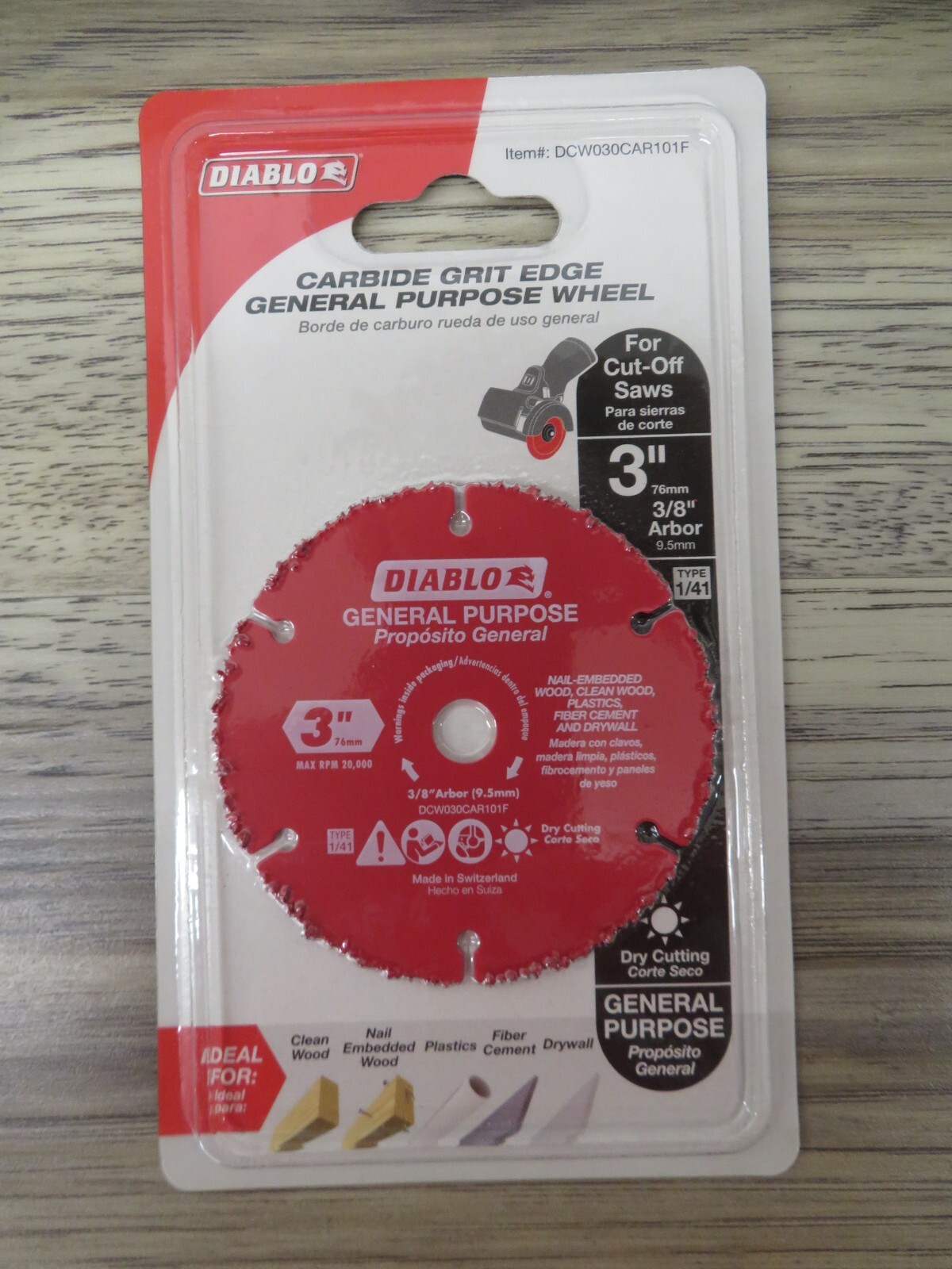 NEW DIABLO DCW030CAR101F 3" IN. CARBIDE GRIT MULTI-MATERIAL CUT-OFF WHEEL