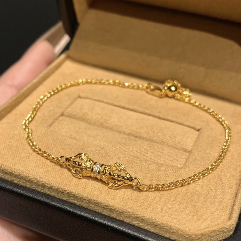 14K Yellow Gold Vintage Style Golden Bracelet Luxury Couple Jewelry