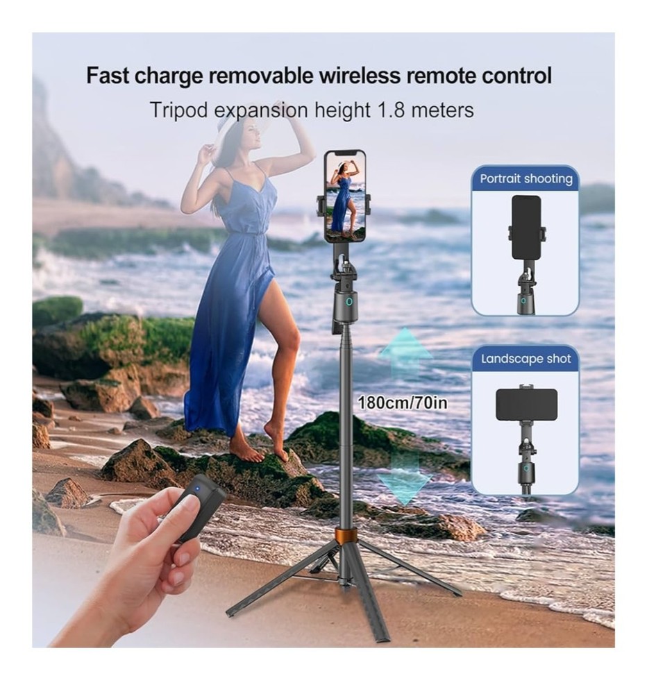 Face Tracking Tripod for iPhone and Android, 70" telescoping 360 swivel, no app