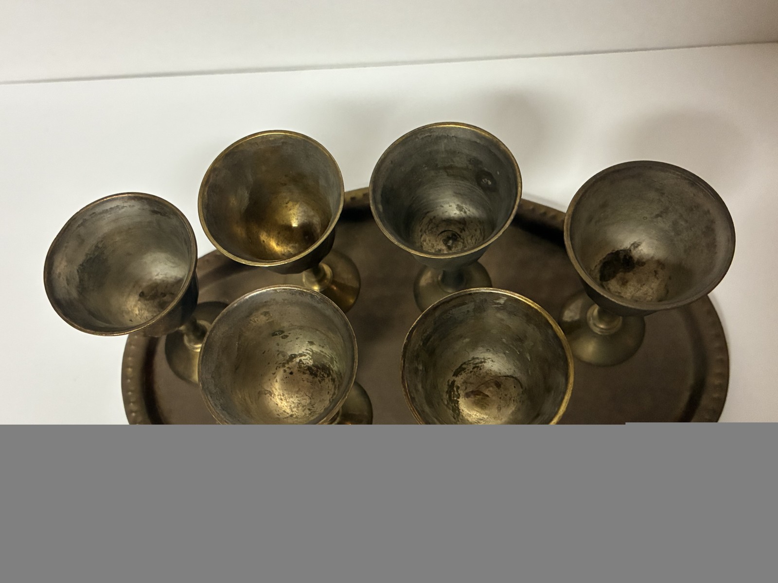 Vintage Brass Cordial Goblets Set of 6 with Hammered Tray Made in India