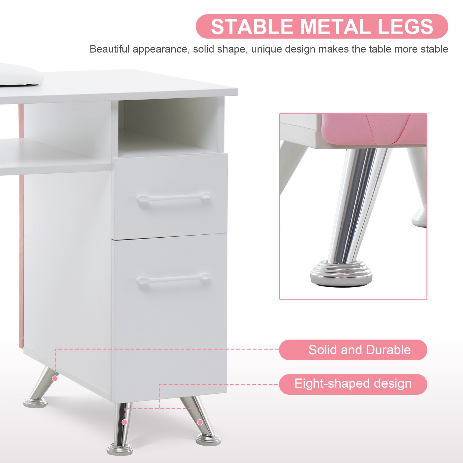 Acetone Resistant Manicure Table Nail Desk with Drawers, New