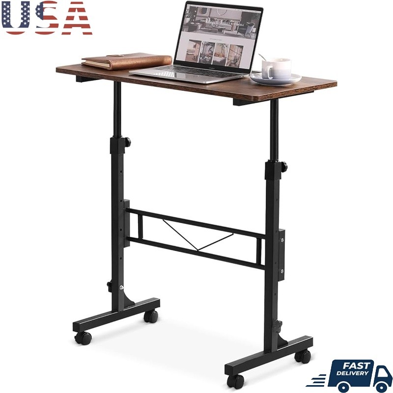 Adjustable Height Mobile Standing Desk W/ Wheels Compact Ergonomic Rolling Desk