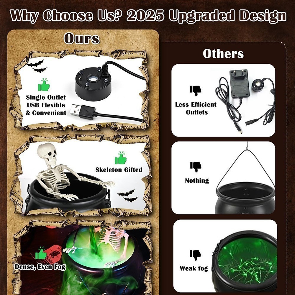 Cauldron Halloween Decor with Magic Floating Potion Bottles Diffuser Mist Maker