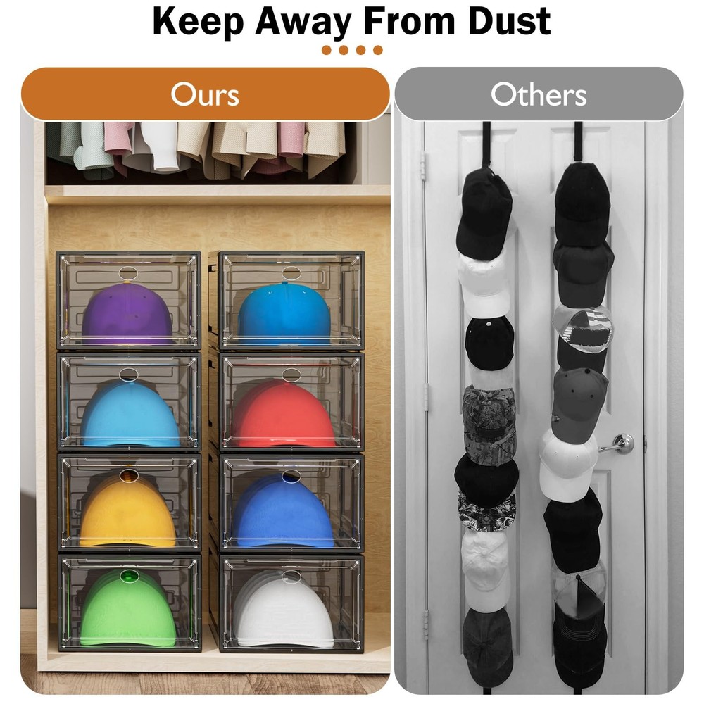 YKLSLH Hat Organizer Box - 6 Pack for 40+ Hats, Harder Plastic, Stackable