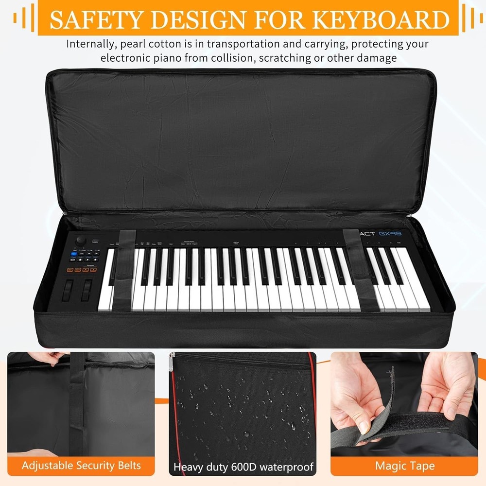Durable 61 Key Soft Keyboard Case with Adjustable Straps and Accessory Storage