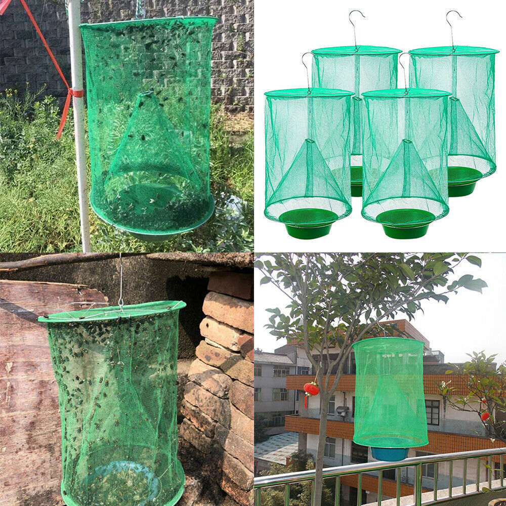 200X Ranch Fly Trap Reusable Hanging Fly Traps Outdoor Flay Catcher Cage Net Lot