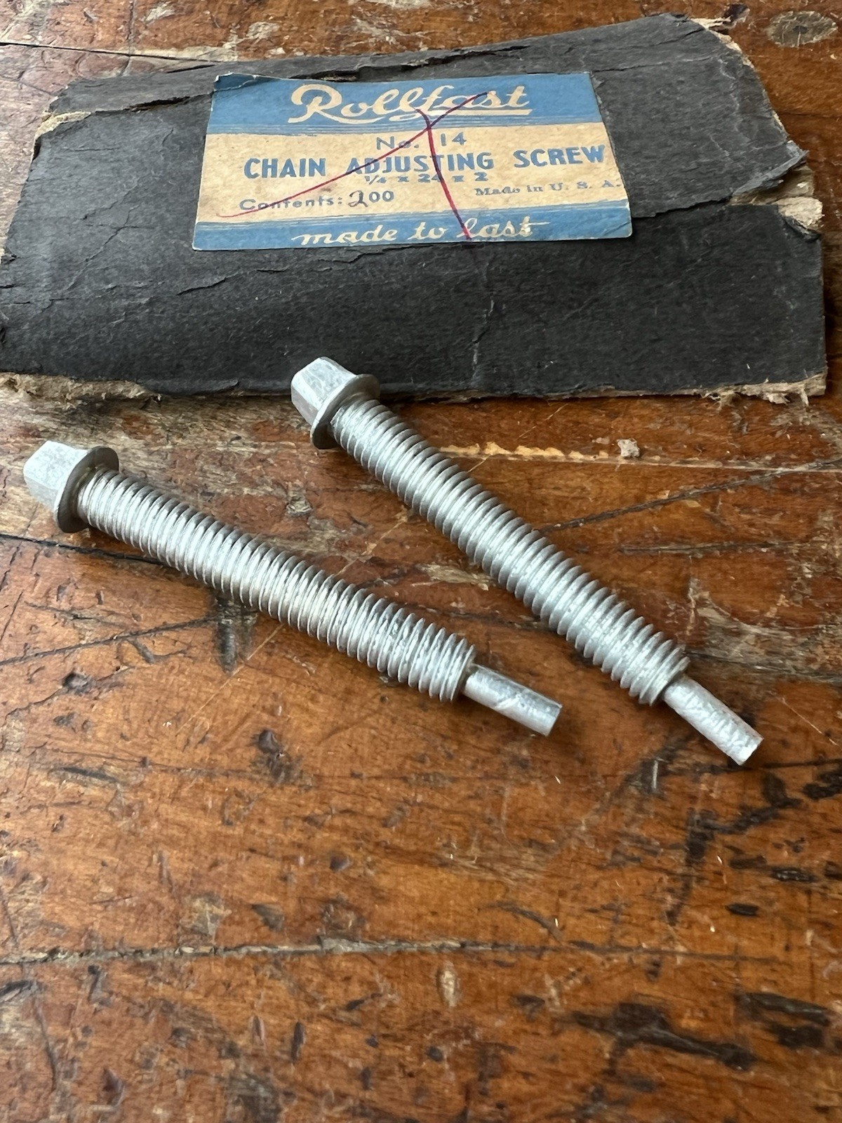 NOS Pair vintage Prewar Balloon Chain Adjuster Screws 1/4 x 24 Schwinn Shelby